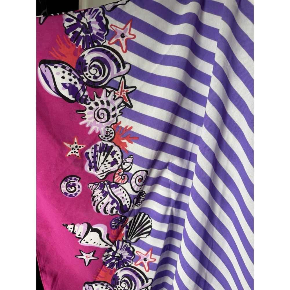 BOB MACKIE Kimono Artsy Shells Large Semi Sheer Poncho Striped Nautical Beach - Picture 4 of 9
